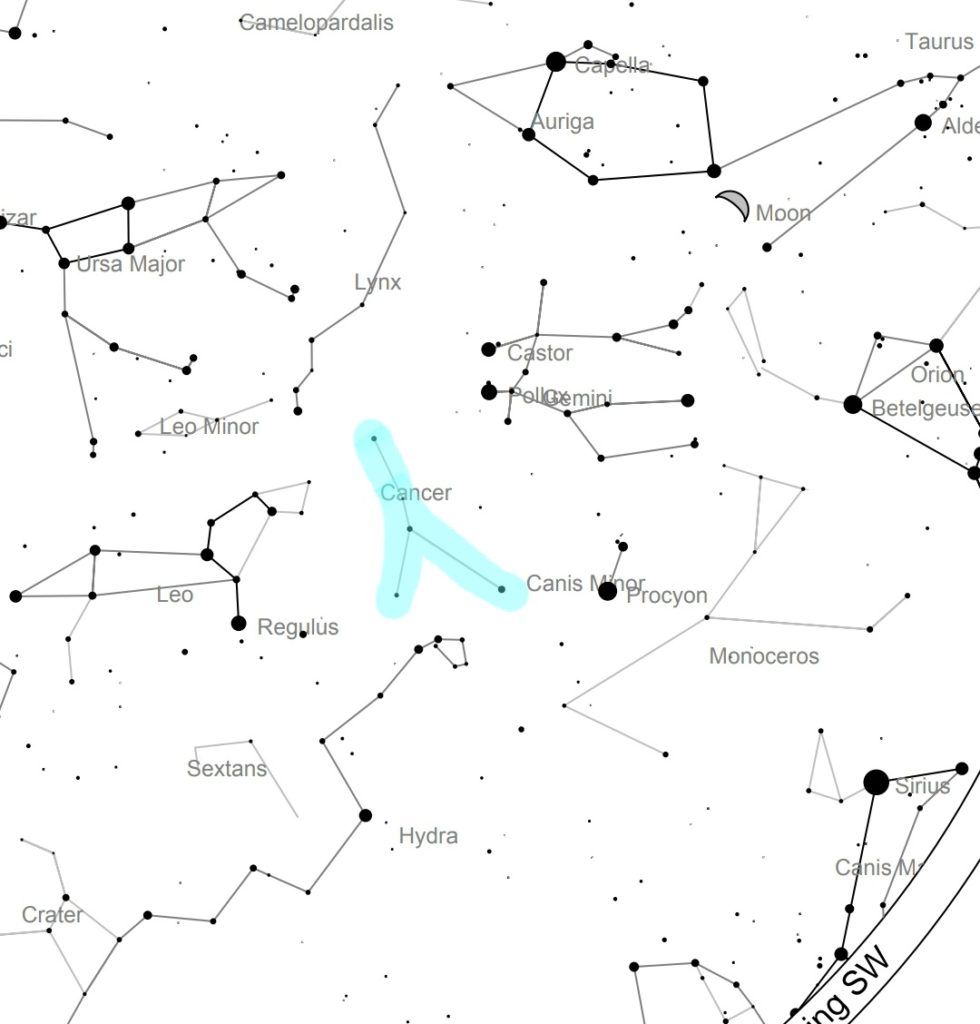 Star map with location of Cancer constellation
